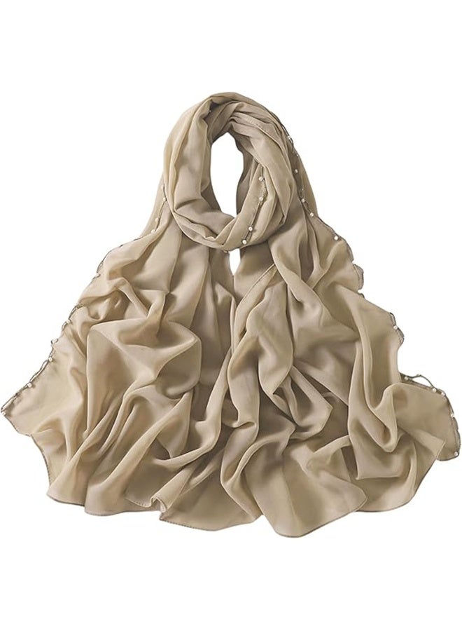 حجاب أنيق مزين بالخرز واللؤلؤ للنساء، مصنوع من الشيفون الحريري، حجاب إسلامي جاهز للاستخدام، غطاء رأس، شال طويل - Image 4